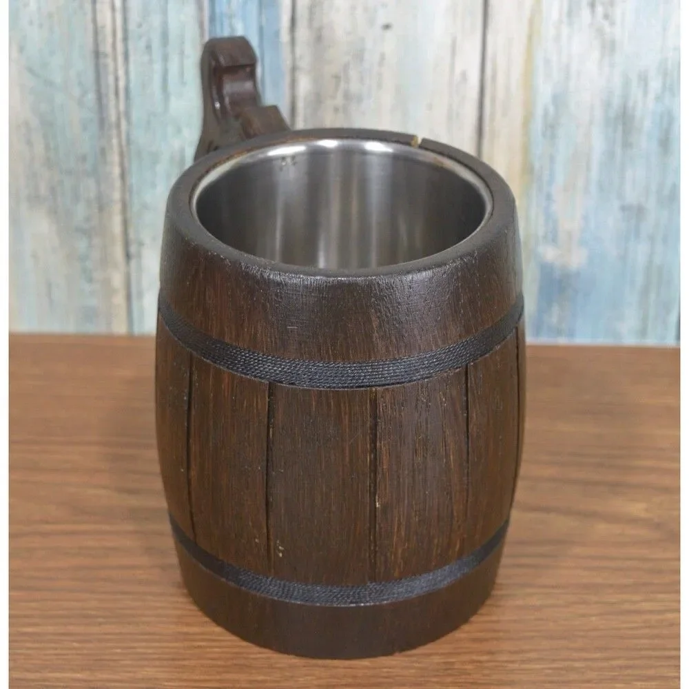 Rustic Wood Beer Mug Tankard Stein | Medieval Viking Style | **Has Crack** AS-IS